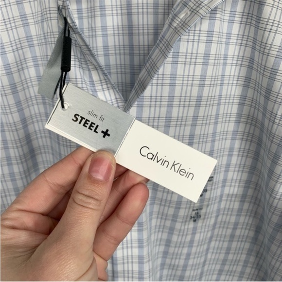 NWT Calvin Klein Button Down Shirt Mens‎ 15 34-35 Blue Plaid L/S 12786. - Picture 5 of 11